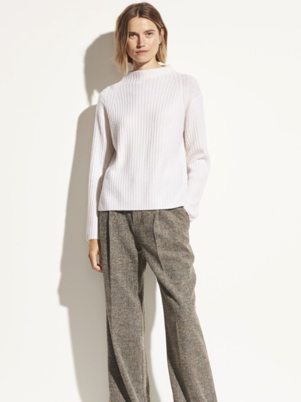 Vince Ribbed Raglan Mock Neck Sweater, Size Medium, White